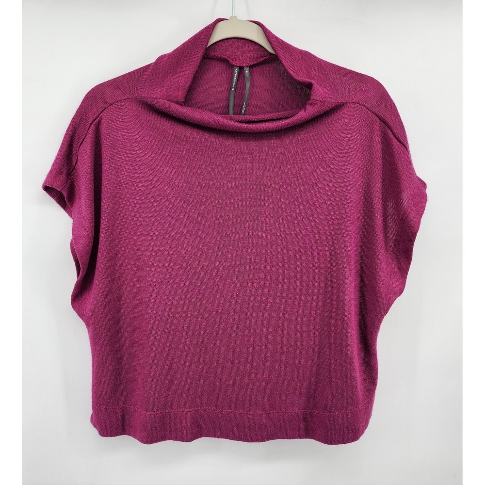 Anthropologie Magenta Pink Mock Neck Cap Sleeve Knit Top Size M